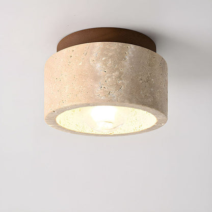 Plafonnier encastré en pierre naturelle avec détails en bois, culot E26, pour chambre, entrée, espace de vie, luminaire à profil bas, éclairage ambiant au plafond