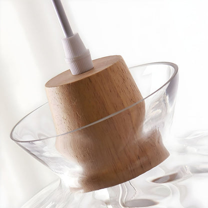 Wood & Glass Drop Light for Counter | Adjustable Height Cord Fixture with Clear Textured Shade | Nordic Style