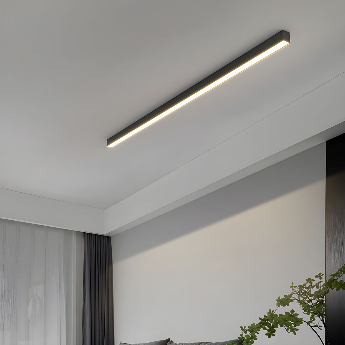 Plafonnier LED linéaire à montage encastré de 47 pouces, luminaire noir pour chambre, salon, couloir, éclairage domestique minimaliste contemporain