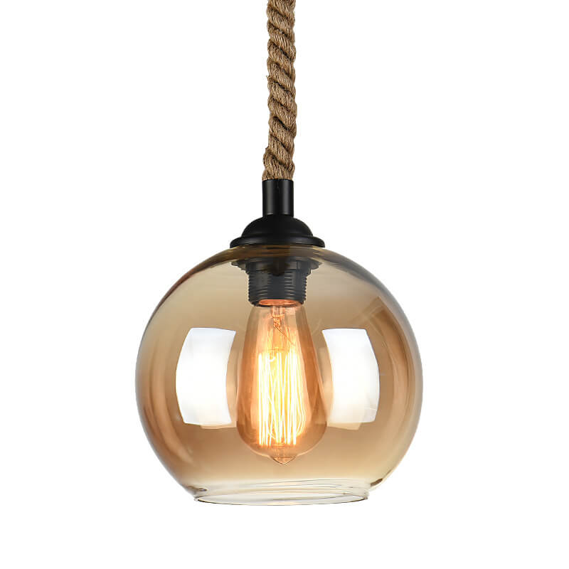 Hanging Ceiling Light Fixture Glass Shade Rope Accent E26 Socket Adjustable Height for Entryway Bedroom Living Space Contemporary Farmhouse