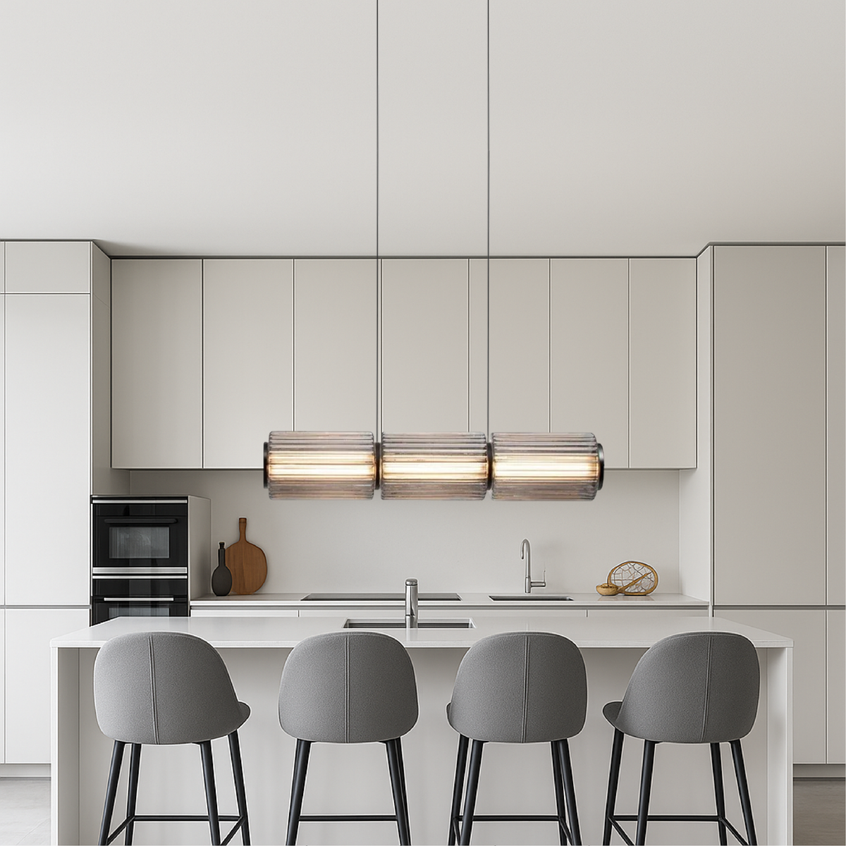 Suspension luminaire cylindrique en verre linéaire LED 37 po noir pour îlots de cuisine, tables de salle à manger, comptoirs de bar, éclairage suspendu contemporain