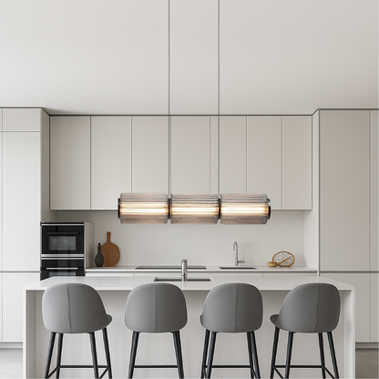 Suspension luminaire cylindrique en verre linéaire LED 37 po noir pour îlots de cuisine, tables de salle à manger, comptoirs de bar, éclairage suspendu contemporain