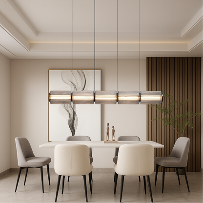 Suspension luminaire cylindrique en verre linéaire LED 37 po noir pour îlots de cuisine, tables de salle à manger, comptoirs de bar, éclairage suspendu contemporain