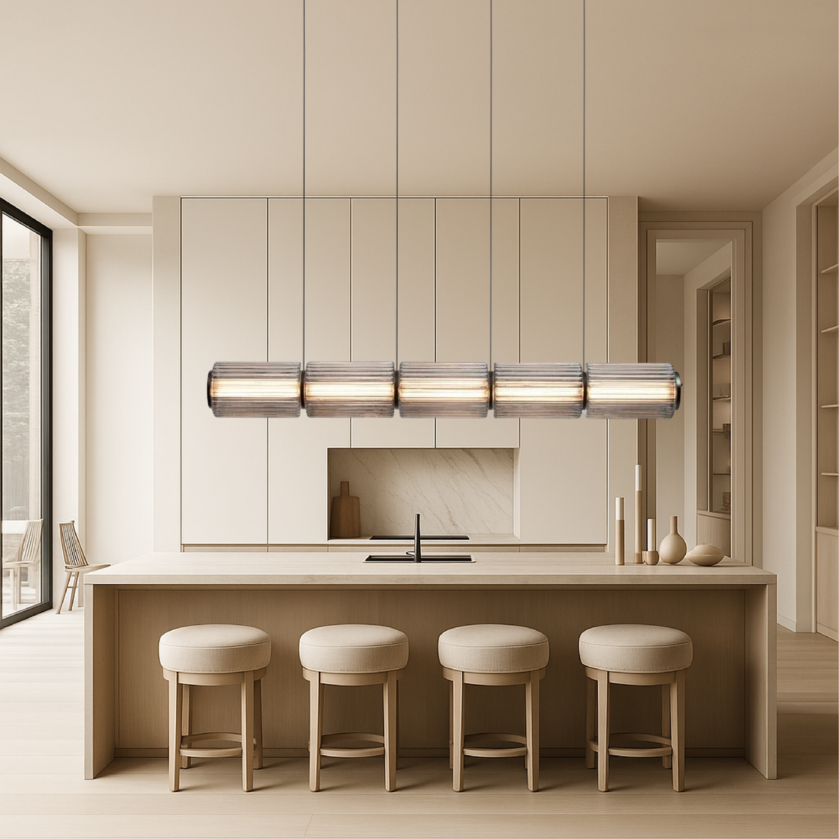 Suspension luminaire cylindrique en verre linéaire LED 37 po noir pour îlots de cuisine, tables de salle à manger, comptoirs de bar, éclairage suspendu contemporain