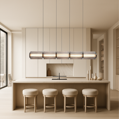 Suspension luminaire cylindrique en verre linéaire LED 37 po noir pour îlots de cuisine, tables de salle à manger, comptoirs de bar, éclairage suspendu contemporain
