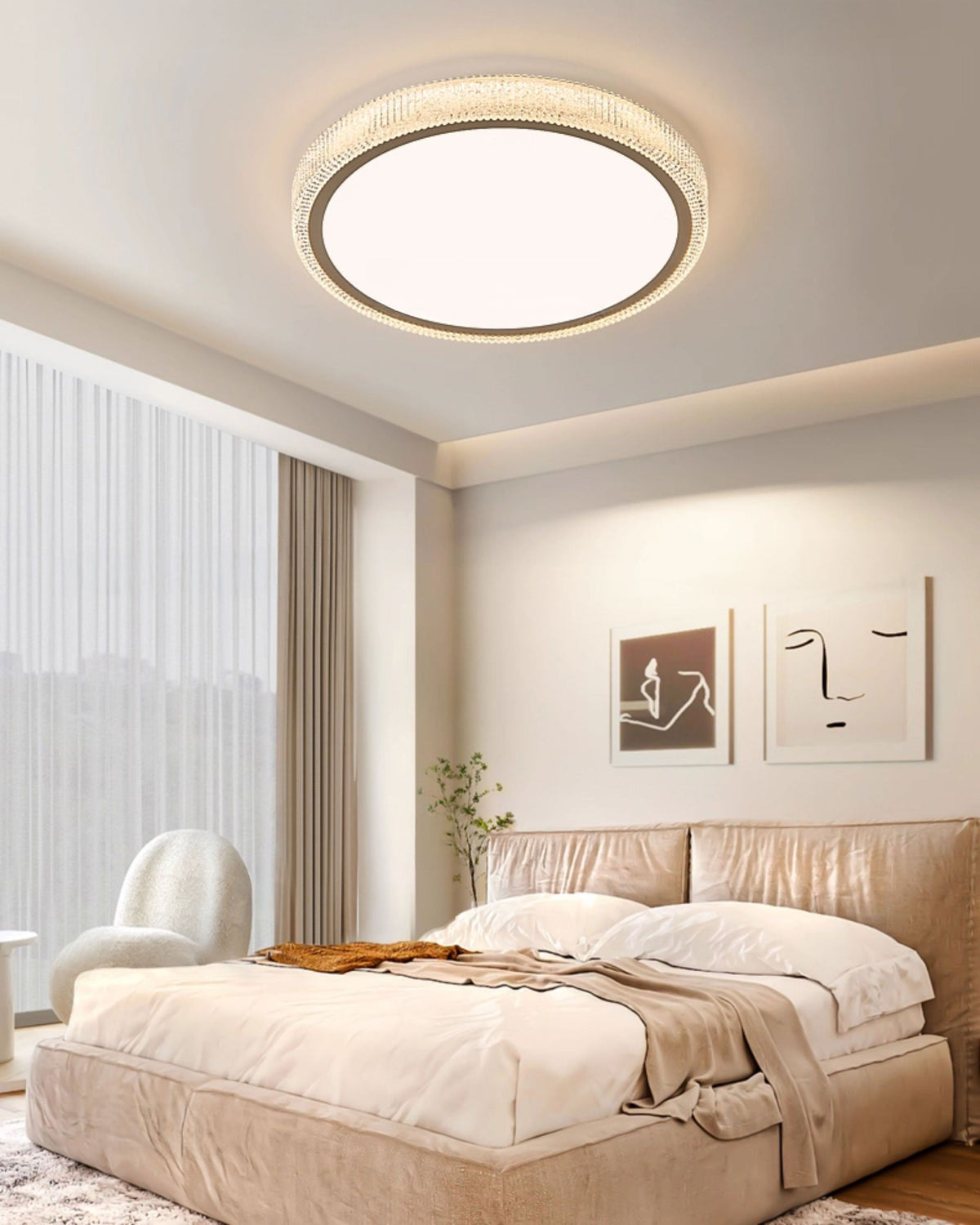 Round Flush Mount LED Ceiling Light 22W Low Profile Modern Fixture for Bedrooms Living Rooms Hallways Warm White 2700K 1200 Lumens Metal Acr