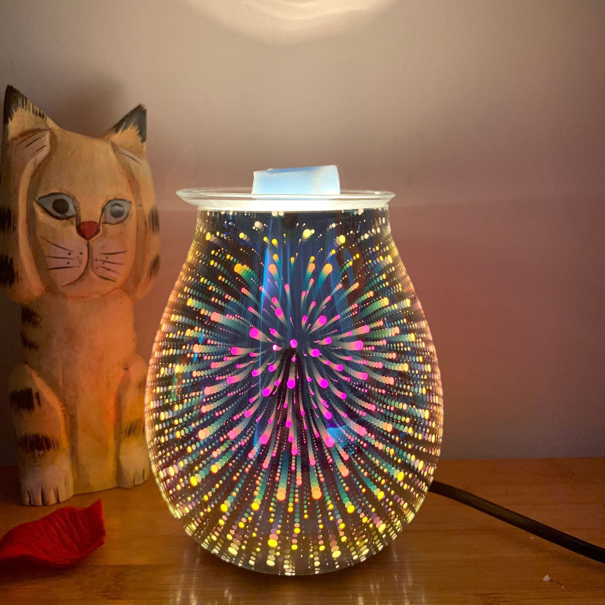 Ultrasonic Aroma Diffuser with 3D Firework Glass Design & LED Nightlight for Bedroom, Office, Nursery
