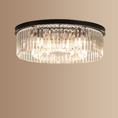 Flush Mount Crystal Chandelier 16 Inch Gold Round Overhead Light for Entryway Bedroom Dining Room 4-Bulb Semi-Flush Fixture Metallic Frame