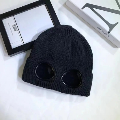Knit Beanie with Flip-Down Goggles – Windproof Winter Hat for Outdoor Activities