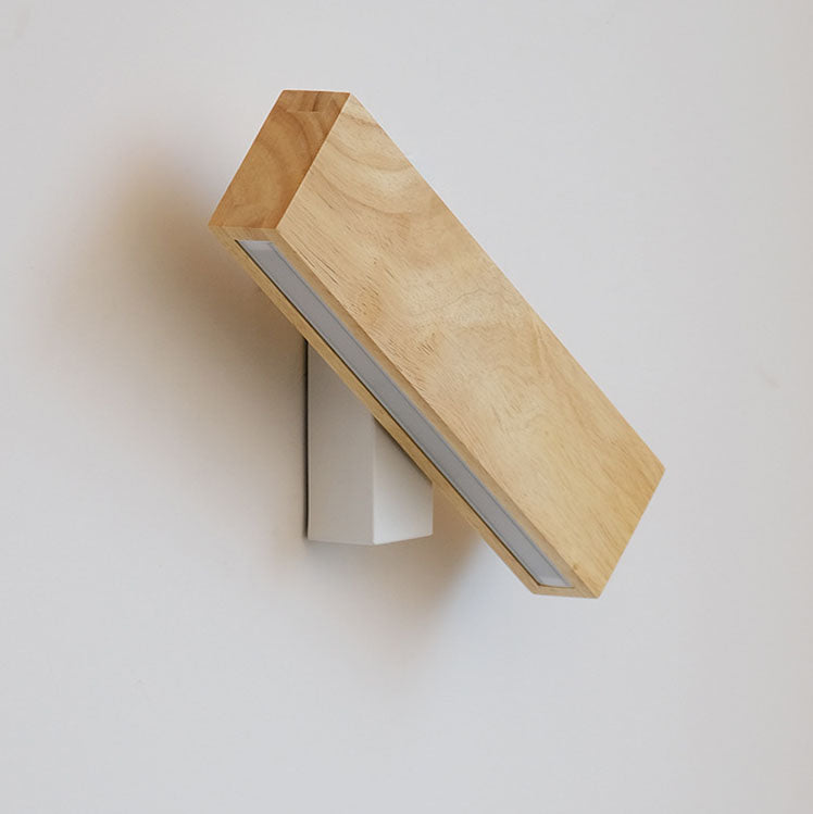 Hardwired LED Wall Sconce with Rotating Wood Frame and Acrylic Diffuser for Hallway, Bedroom, Living Room