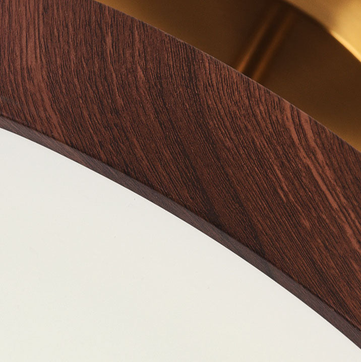Round Iron Ceiling Light with Wood Grain Finish - Integrated LED Semi-Flush for Bedroom, Living Room & Hallway