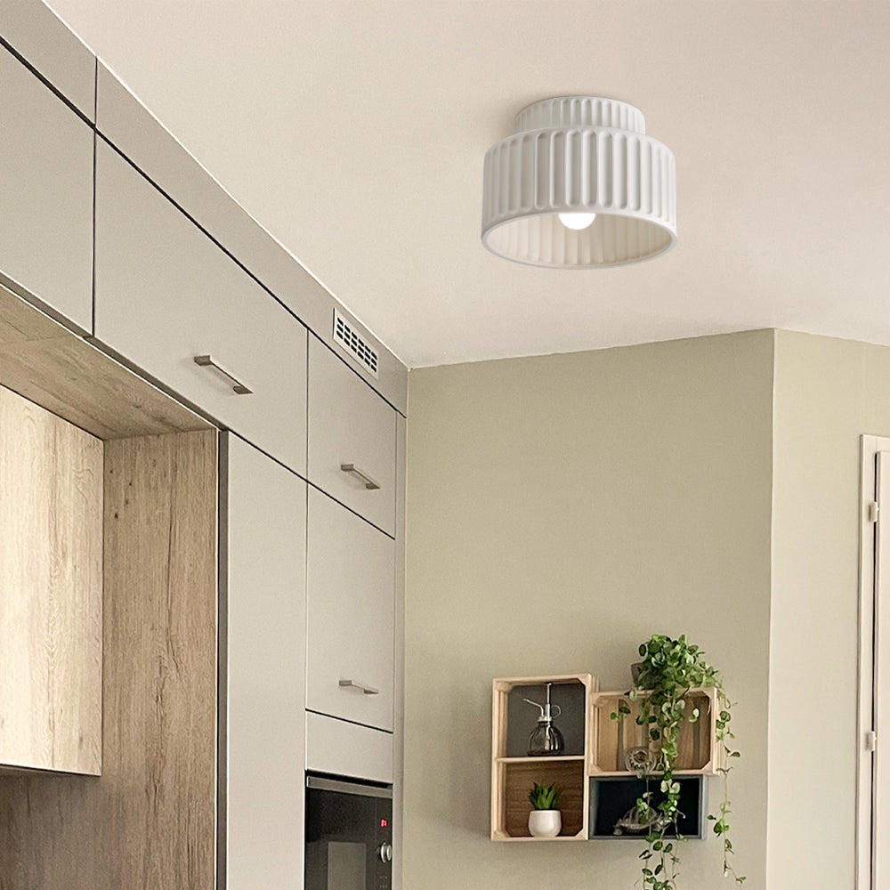 Plafonnier encastré en résine, douille E27, abat-jour texturé blanc pour cuisine, chambre, couloir, style moderne, minimaliste et scandinave à profil bas