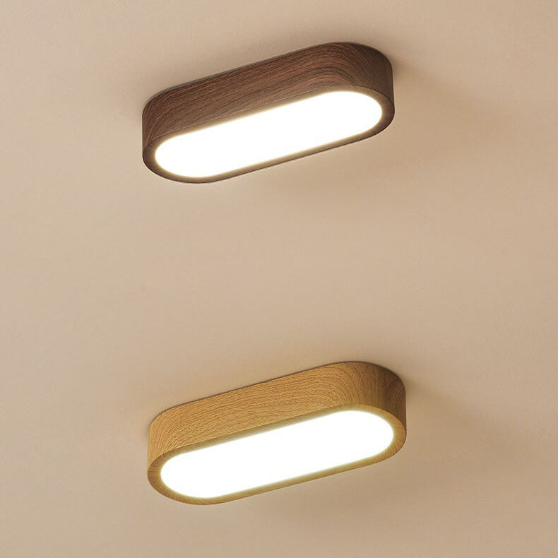 LED Wood Grain Ceiling Light Flush Mount – Modern Round Low Profile Fixture for Bedroom Living Room – Hardwired 8W Acrylic Shade Walnut &