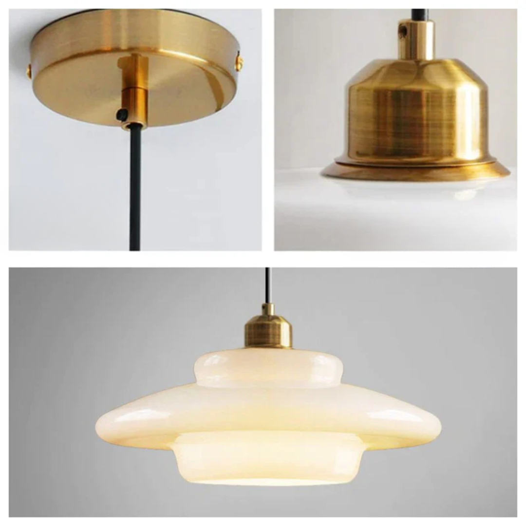 Adjustable Drop Ceiling Light with Cream Glass Shade and Gold Finish for Dining Room Kitchen Island Counter 47 in Cord E27 Socket Modern Far