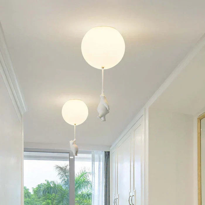 Kids Ceiling Light Nursery Bear Balloon Pendant LED Lamp Bedroom Playroom Decor Warm White Glow Animal Theme Hanging Fixture