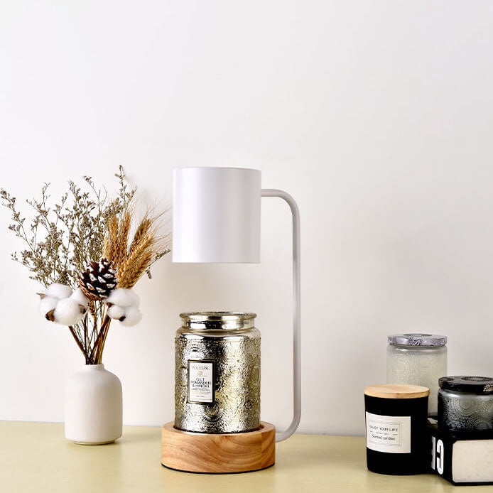 Flameless Scented Wax Warmer Lamp with Wood Base & Dimmable Ambient Light for Bedroom Living Room