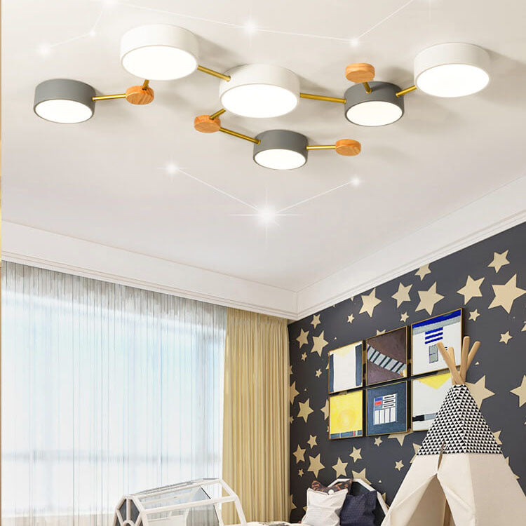 Rectangular LED Ceiling Light 36W Gray Wood and Metal Low-Profile Design for Bedrooms Entryways Modern Home