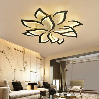 Flush Mount LED Fixture Metal Acrylic Black Layered Floral Pattern for Bedroom Living Room Hallway Contemporary Home Decor Overhead Light