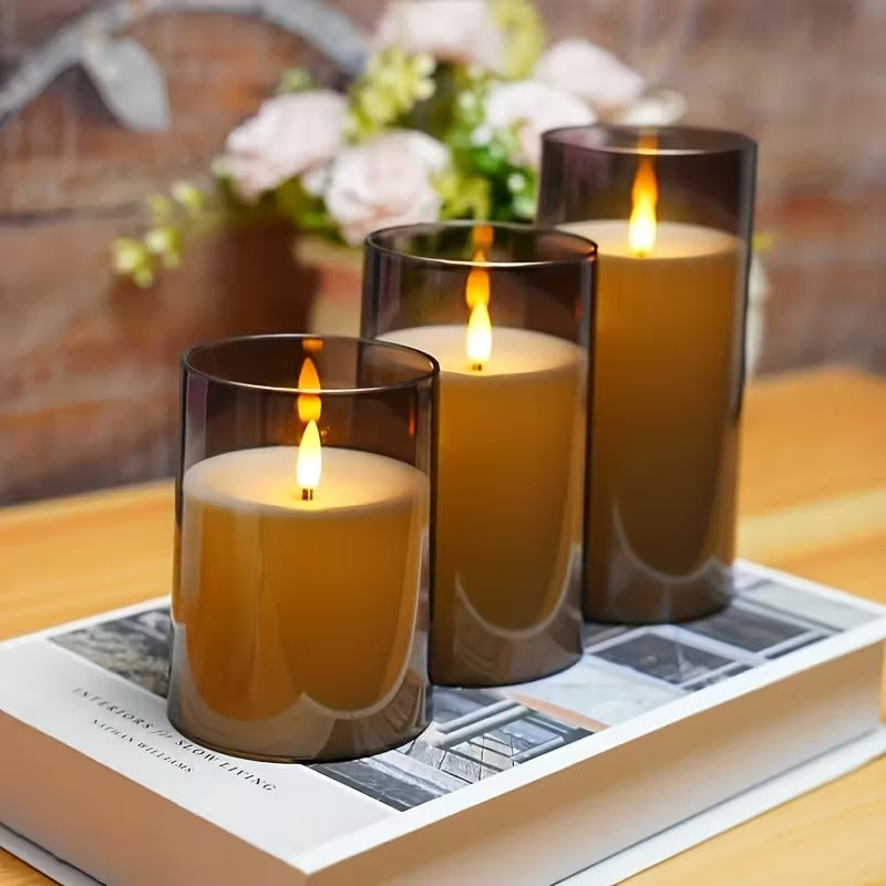 Remote-Controlled Flameless LED Candles with Smoke Glass Housing for Living Rooms, Bedrooms & Dining Spaces