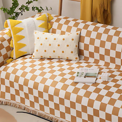 Cleo Sofa Cover - Microfiber Chenille, Pet-Friendly Checkerboard Pattern