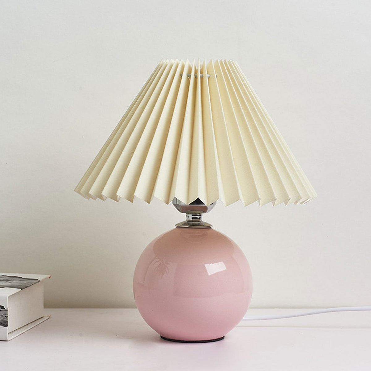 Ceramic Table Lamp with Fabric Shade – Modern Accent Lighting for Bedroom, Living Room & Home Office