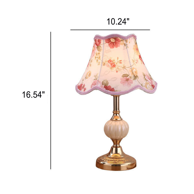Desk Lamp with Fabric Shade & Metal Base 16.5 Inches High for Bedroom Nightstand Reading Study Room Office Workspace E26 Socket Gold White A
