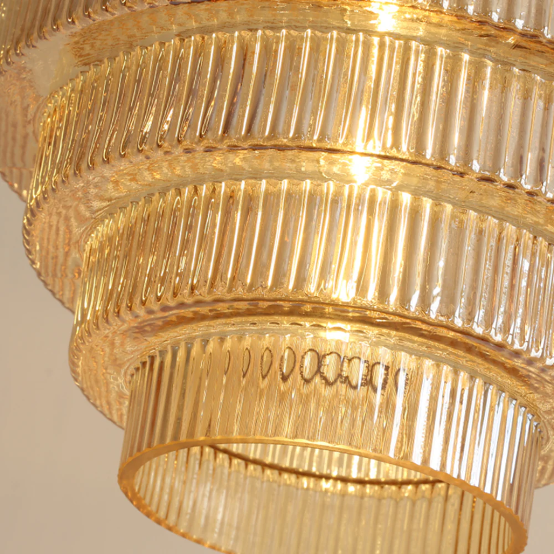 Tiered Glass Shade Ceiling Drop Light with Metallic Trim for Kitchen Islands & Eating Areas