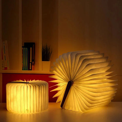 Rechargeable Book Lamp with 360° Foldable Design – USB Wood Finish LED Reading Light for Desk, Nightstand & Travel – 3 Brightness