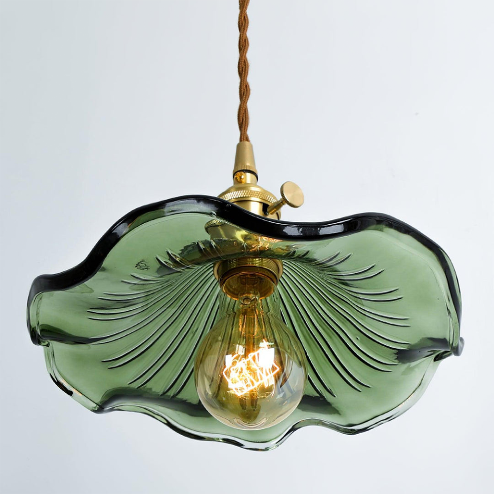 Floral Glass Hanging Fixture with Integrated LED for Dining Rooms & Bedrooms | Overhead Ambient Illumination | Modern Botanical Silhouette C