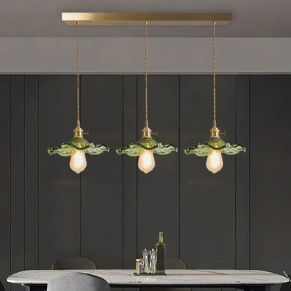 Glass Ceiling Light with Sculptural Ripple Edge – 9 in Hanging Fixture with Metal Hardware for Kitchen, Dining Area, or Bedroom – Adjustable