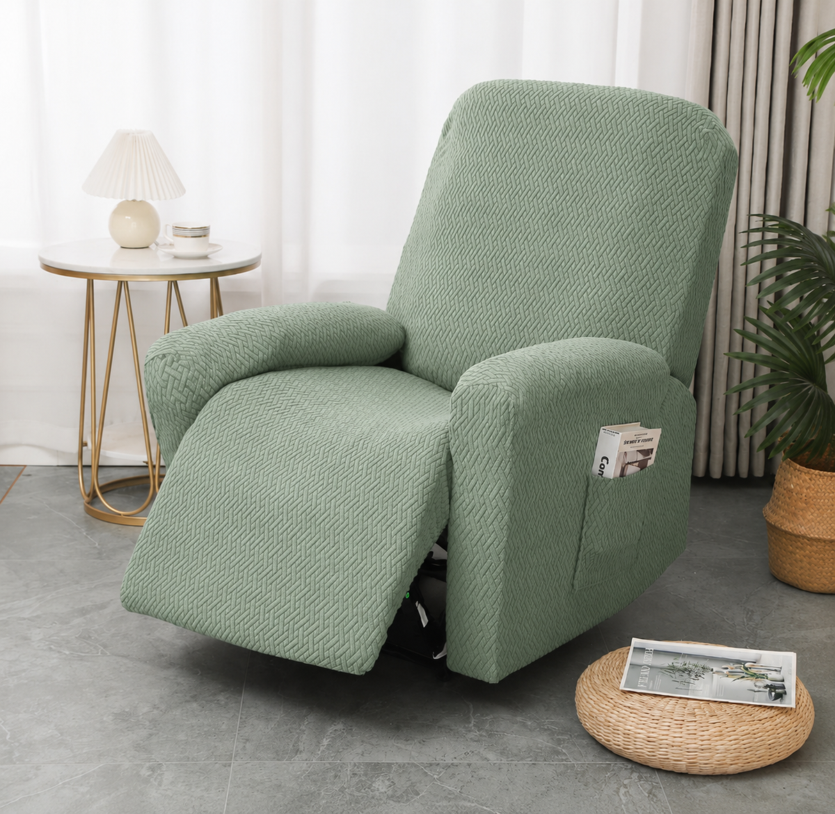 Juno Collection | Recliner Chair Cover with Side Pocket for Enhanced Comfort
