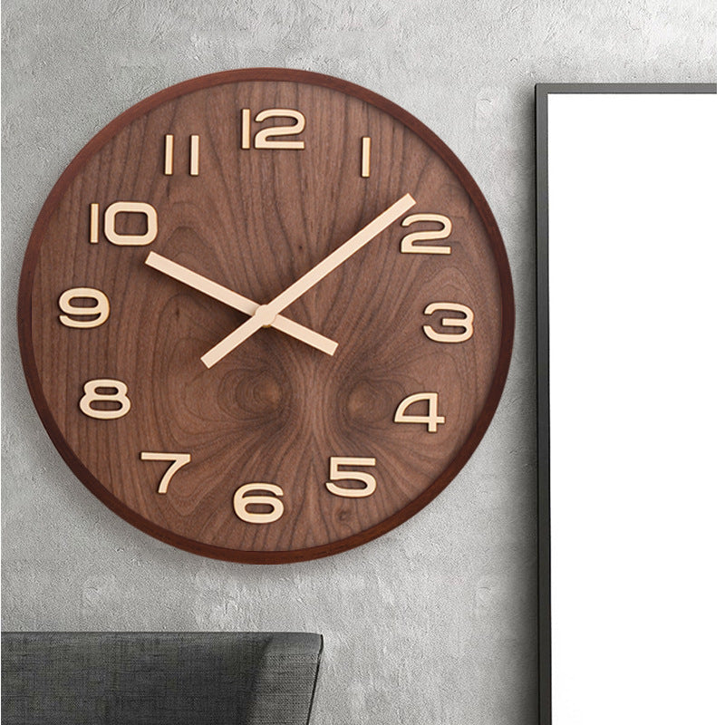 12-Inch Noiseless Timepiece Natural Wood Finish Brown Round Clock for Bedroom Office Living Space Home