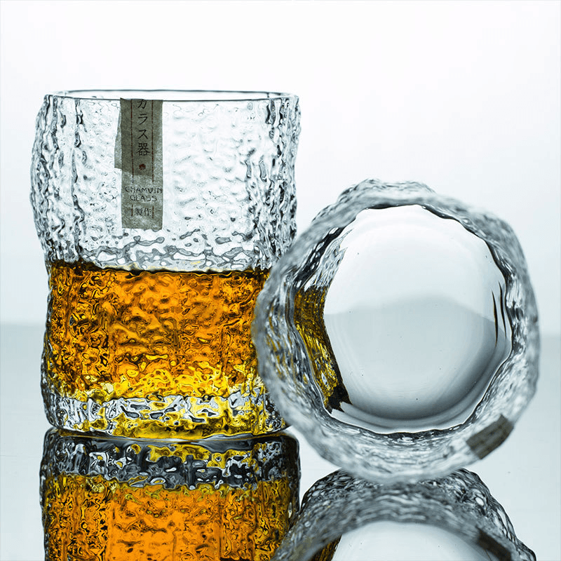 Traditional Cut Crystal Whisky Tumbler with Textured Faceted Design for Bourbon & Scotch Lovers