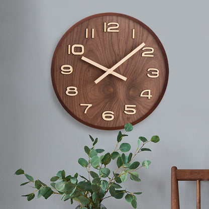 12-Inch Noiseless Timepiece Natural Wood Finish Brown Round Clock for Bedroom Office Living Space Home