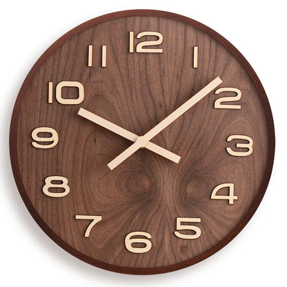12-Inch Noiseless Timepiece Natural Wood Finish Brown Round Clock for Bedroom Office Living Space Home