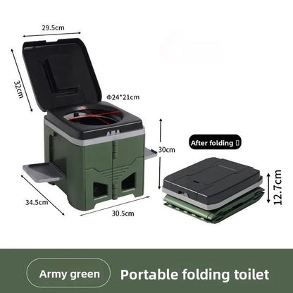 Collapsible Camp Toilet with Built-In Bag Dispenser – Portable Folding Seat for Camping, RV, Boat & Emergency Use – Adjustable Stabilizer
