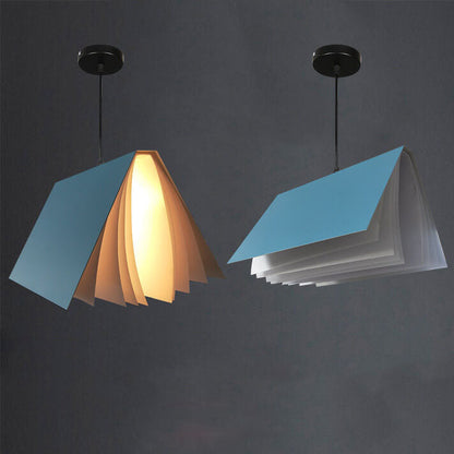 Hardwired Ceiling Pendant Fixture with Open-Book Shade in PVC & Metal for Living Room, Bedroom, Home Office, Reading Nook