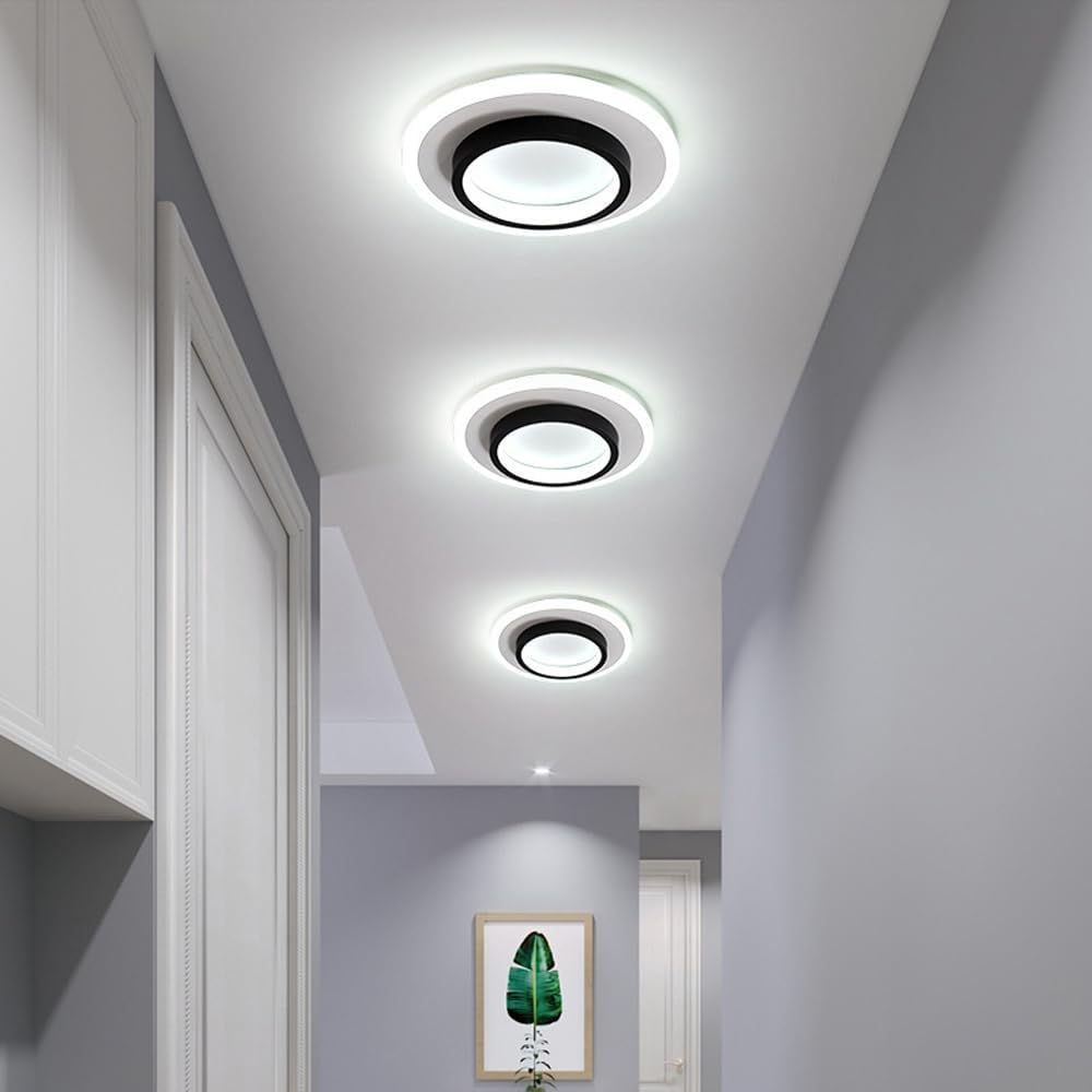 9.4 in Round LED Flush Mount Light with Ring Glow Effect for Hallways Bedrooms Entryways Modern Low-Profile Fixture Aluminum Acrylic