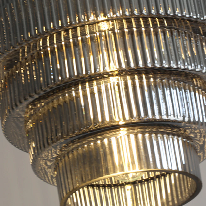 Tiered Glass Shade Ceiling Drop Light with Metallic Trim for Kitchen Islands & Eating Areas