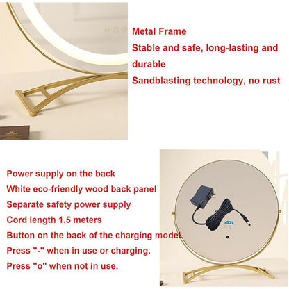 Rechargeable Lighted Vanity Mirror 16 Inch Round Tabletop Mirror with Adjustable LED Brightness Dimmable 360 Rotation for Makeup Skincare Be