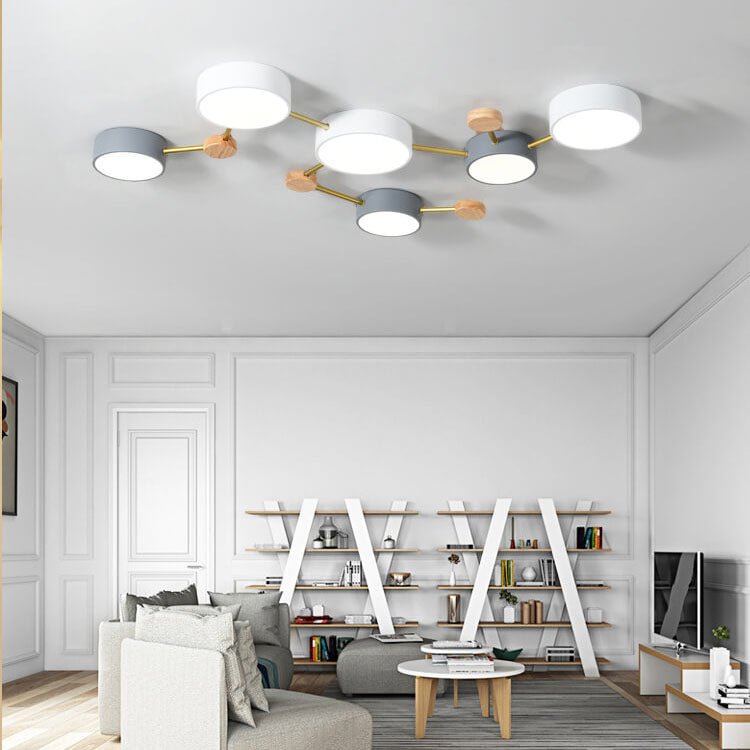 Rectangular LED Ceiling Light 36W Gray Wood and Metal Low-Profile Design for Bedrooms Entryways Modern Home