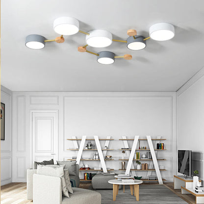 Rectangular LED Ceiling Light 36W Gray Wood and Metal Low-Profile Design for Bedrooms Entryways Modern Home
