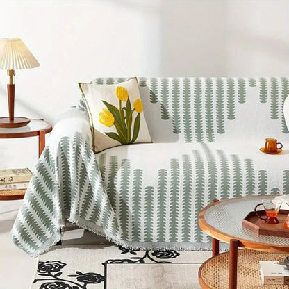 Canapé déhoussable Mona - Tissu chenille, imprimé feuillage scandinave