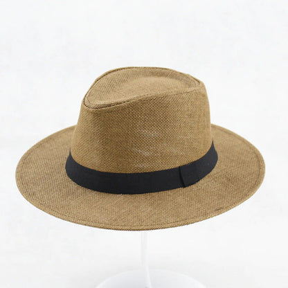 Chapeau Fedora en paille UPF 50+ avec bord modelable et bande en cuir pour hommes et femmes