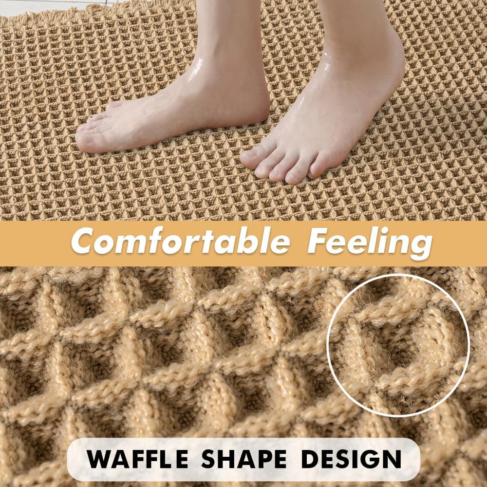 Tapis de bain gaufré à séchage rapide, antidérapant, beige, pour salles de bain modernes, confort moelleux