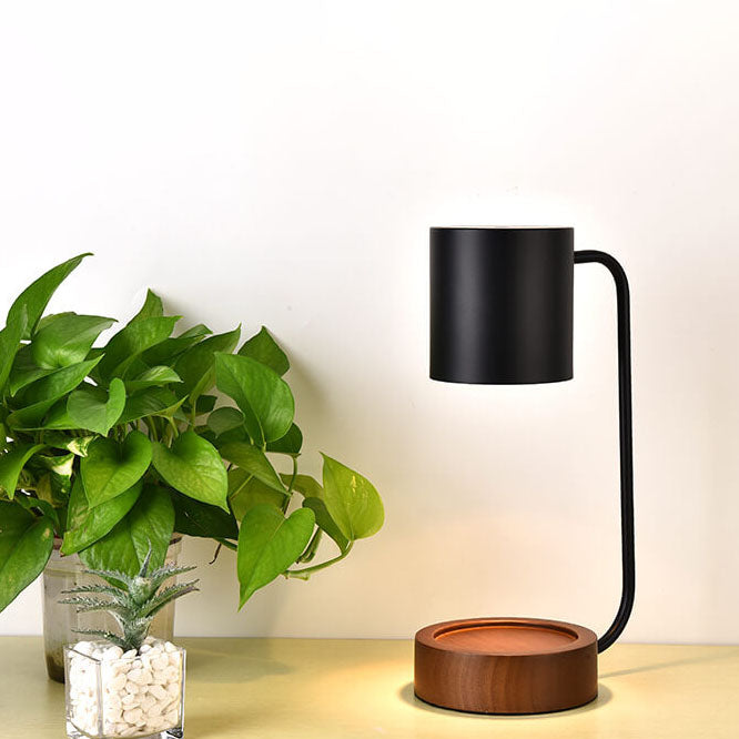 Wood & Metal Desk Lamp with GU10 Socket for Bedroom Nightstand Reading Study Room Office Task Lighting Plug-In Accent Light 6.7"