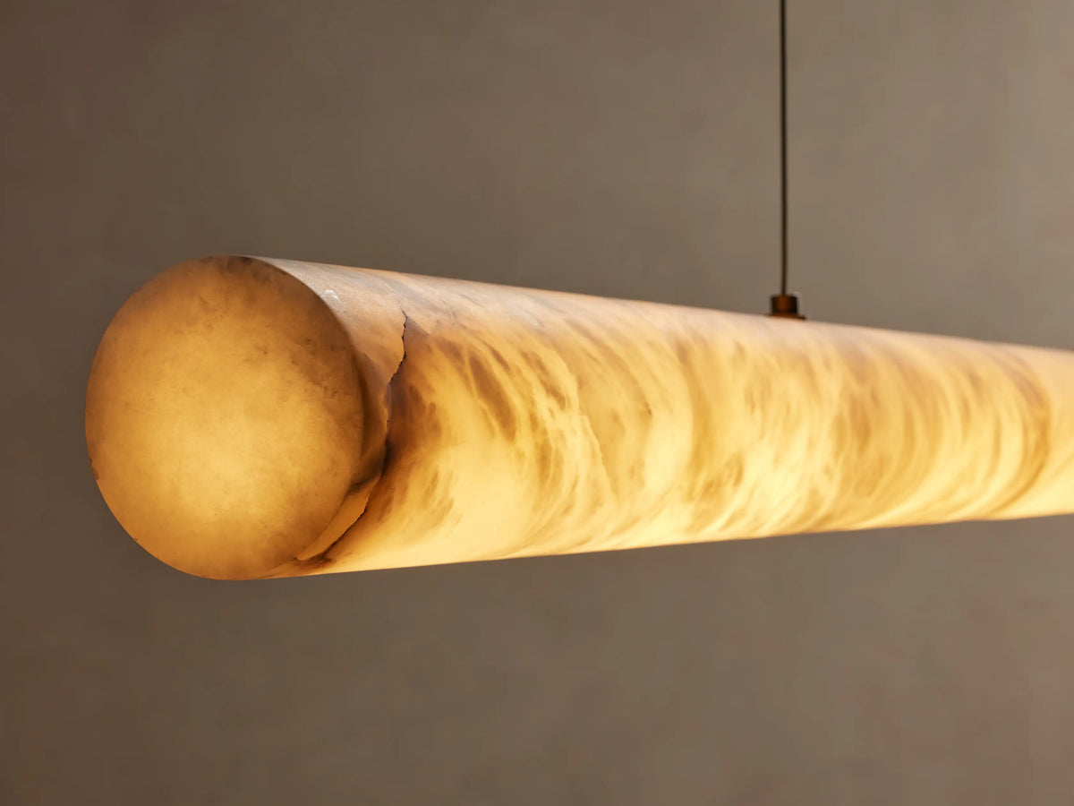 Linear Alabaster Stone Chandelier with Integrated LED – Modern Overhead Dining Room Island Light Fixture for Kitchen Contemporary Ceiling