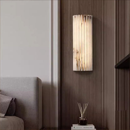 Natural Stone Wall Sconce 12 in Integrated LED Ribbed Surface Indoor Lighting Fixture for Bedroom Hallway Living Room Warm Ambient Glow