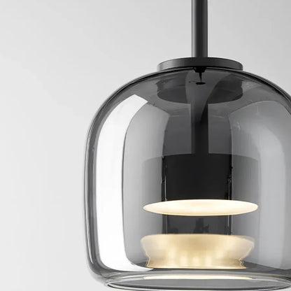 Glass Drop Ceiling Fixture 40 in Adjustable Height Cognac Smoke Gray Over Island Dining Table Modern Nordic Minimalist Hanging Lamp Bedroom