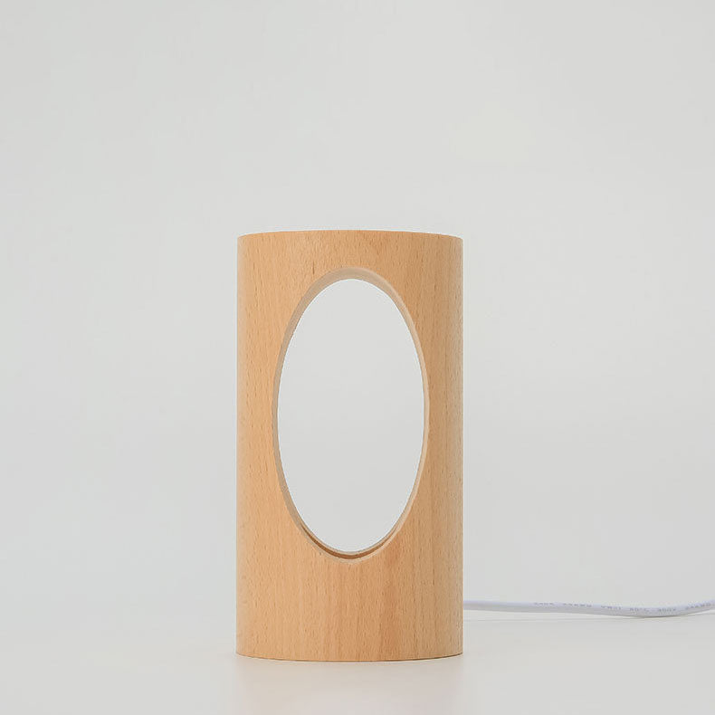 Wooden Column LED Desk Lamp with USB Power, Warm White Light for Bedroom & Office, Modern Japanese-Style Accent Light